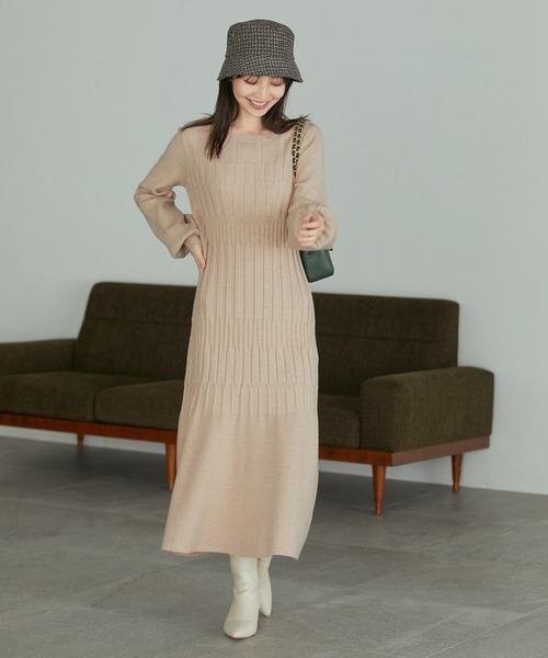 【洗える】ランダムリブマーメイドニットワンピース