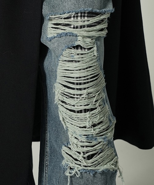 【専用】A&G レーザー加工 パイソン柄 デニムパンツ セール】ハイウエスト KNEEダメージワイドデニムパンツ（デニム
