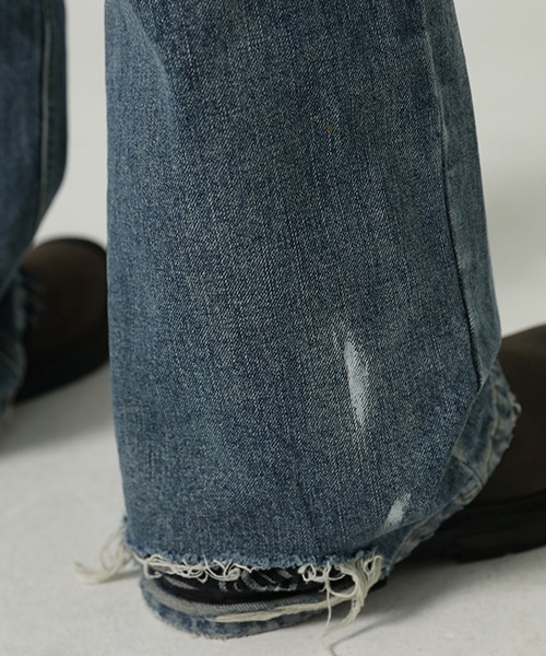 MASONPRINCE(メイソンプリンス)の「ワイドシルエットダメージ×チェック柄加工デニムパンツ NZK6116【MASONPRINCE】(デニムパンツ・メンズ・ブルー/ダークグレー・S/M/L)」の8枚目の写真