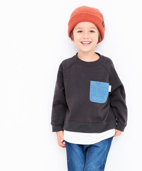 BREEZE（ブリーズ）の「あったかレイヤードトレーナー（スウェット・キッズ・ベージュ/レインボー/イエロー/チャコール/ブルー/グリーン/ピンク・100/110/130/140/90/120/80）」の2枚目の写真