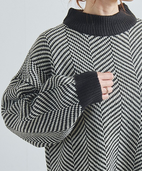 Fizz(フィズ)の「【Fizz/フィズ】 アクリルバルキー ヘリンボーン柄ハイネックニット(ニット/セーター・レディース・ブルー/ベージュ/ブラック・M)」の10枚目の写真