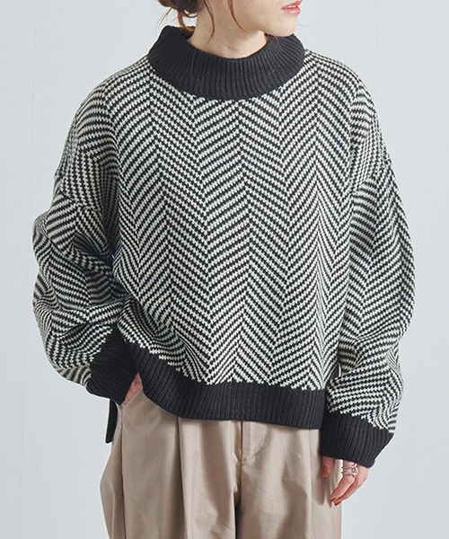 Fizz(フィズ)の「【Fizz/フィズ】 アクリルバルキー ヘリンボーン柄ハイネックニット(ニット/セーター・レディース・ブルー/ベージュ/ブラック・M)」の14枚目の写真