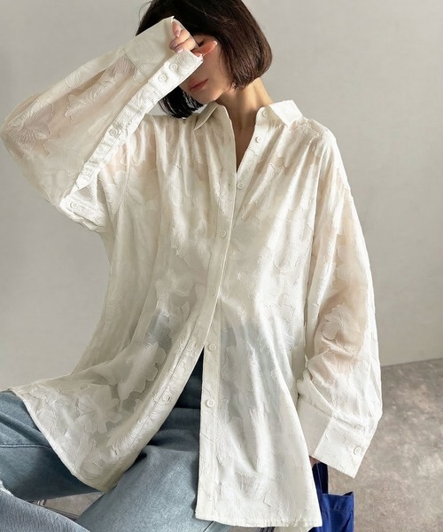 mily bilet（ミウィビレット）の「【mily bilet】ワンランク上の夏スタイル。シアージャガード花柄2wayシャツ（シャツ/ブラウス・レディース・アイボリー/ブラック/グリーン/モカ・SMALL/MEDIUM/LARGE/X-LARGE）」の19枚目の写真