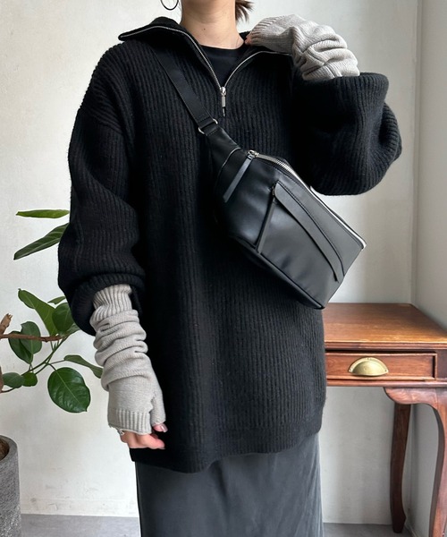 DouDou(ドゥドゥ)の「アンゴラ混ハーフジップチュニック(ニット/セーター・レディース・ベージュ/ライトグレー/ブラック・FREE)」の11枚目の写真