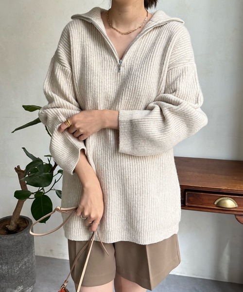 DouDou(ドゥドゥ)の「アンゴラ混ハーフジップチュニック(ニット/セーター・レディース・ベージュ/ライトグレー/ブラック・FREE)」の19枚目の写真