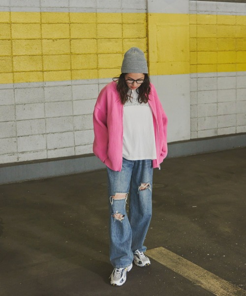 Auntie Rosa Holiday（アンティローザホリデー）の「フルジップニットオーバーカーディガン（カーディガン/ボレロ・レディース・ブラック/ピンク/アイボリー・FREE）」の9枚目の写真