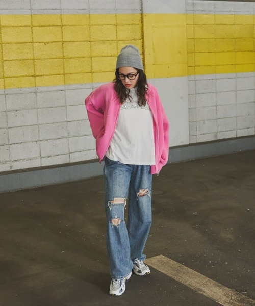 Auntie Rosa Holiday（アンティローザホリデー）の「フルジップニットオーバーカーディガン（カーディガン/ボレロ・レディース・ブラック/ピンク/アイボリー・FREE）」の17枚目の写真