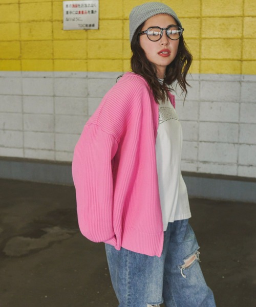 Auntie Rosa Holiday（アンティローザホリデー）の「フルジップニットオーバーカーディガン（カーディガン/ボレロ・レディース・ブラック/ピンク/アイボリー・FREE）」の20枚目の写真
