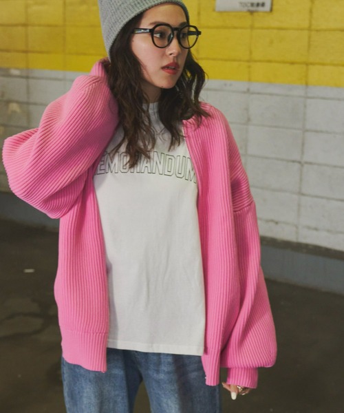 Auntie Rosa Holiday（アンティローザホリデー）の「フルジップニットオーバーカーディガン（カーディガン/ボレロ・レディース・ブラック/ピンク/アイボリー・FREE）」の4枚目の写真