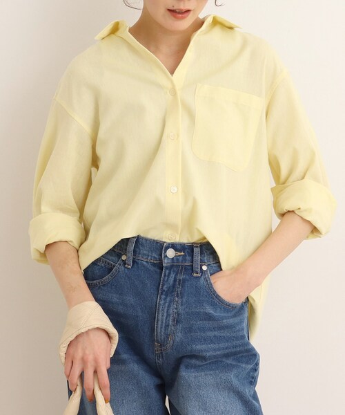 SHOO・LA・RUE(シューラルー)の「◆【UVカット/抗菌防臭/吸水速乾】大人のためのフレンチリネンブレンド前あきシャツ(シャツ/ブラウス・レディース・ピンク系その他/レモンイエロー/ホワイト系/ブラック系1/ライトグリーン系2/ブルー系2/ライトパープル/マスタード/カーキ/ライトブルー・03/02/04)」の9枚目の写真