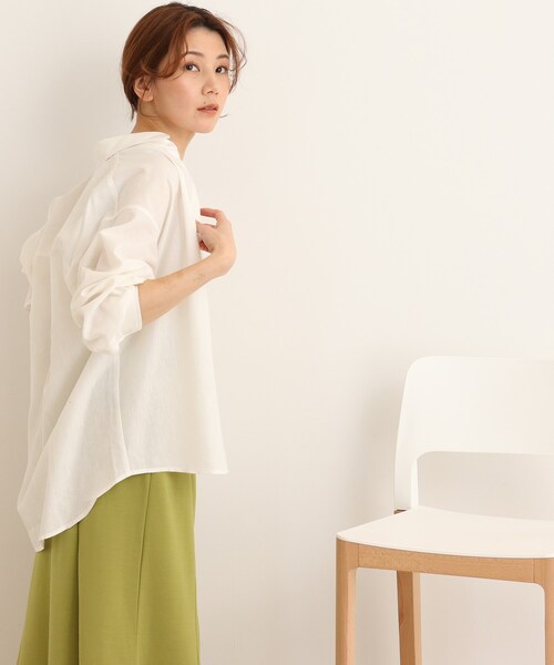 SHOO・LA・RUE(シューラルー)の「◆【UVカット/抗菌防臭/吸水速乾】大人のためのフレンチリネンブレンド前あきシャツ(シャツ/ブラウス・レディース・ピンク系その他/レモンイエロー/ホワイト系/ブラック系1/ライトグリーン系2/ブルー系2/ライトパープル/マスタード/カーキ/ライトブルー・03/02/04)」の12枚目の写真