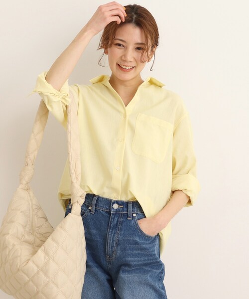 SHOO・LA・RUE(シューラルー)の「◆【UVカット/抗菌防臭/吸水速乾】大人のためのフレンチリネンブレンド前あきシャツ(シャツ/ブラウス・レディース・ピンク系その他/レモンイエロー/ホワイト系/ブラック系1/ライトグリーン系2/ブルー系2/ライトパープル/マスタード/カーキ/ライトブルー・03/02/04)」の22枚目の写真