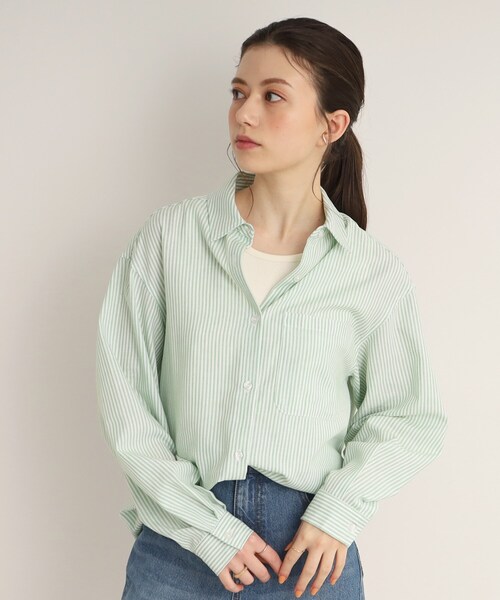 SHOO・LA・RUE(シューラルー)の「◆【UVカット/抗菌防臭/吸水速乾】大人のためのフレンチリネンブレンド前あきシャツ(シャツ/ブラウス・レディース・ピンク系その他/レモンイエロー/ホワイト系/ブラック系1/ライトグリーン系2/ブルー系2/ライトパープル/マスタード/カーキ/ライトブルー・03/02/04)」の5枚目の写真