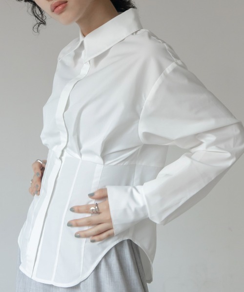 VACANCY(ヴァカンシー)の「コルセットブロードシャツ(シャツ/ブラウス・レディース・ホワイト/ライトグリーン/ブラック・FREE)」の5枚目の写真