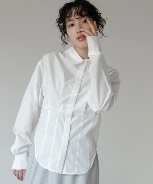 VACANCY(ヴァカンシー)の「コルセットブロードシャツ(シャツ/ブラウス・レディース・ホワイト/ライトグリーン/ブラック・FREE)」の4枚目の写真