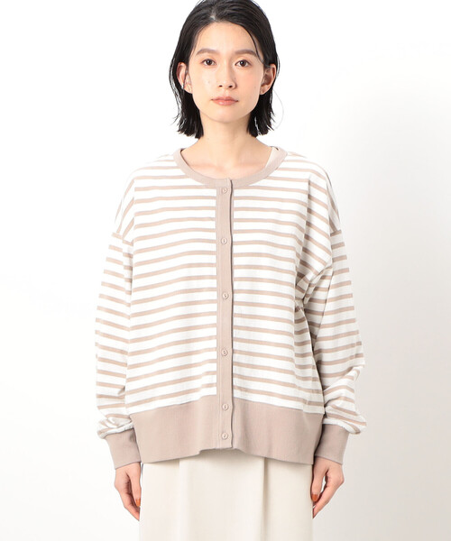 ONIGIRI（オニギリ）の「ボーダークルーネックカーディガン（カーディガン/ボレロ・レディース・ベージュ/グリーン系その他/ホワイト×ネイビー・FREE）」の10枚目の写真