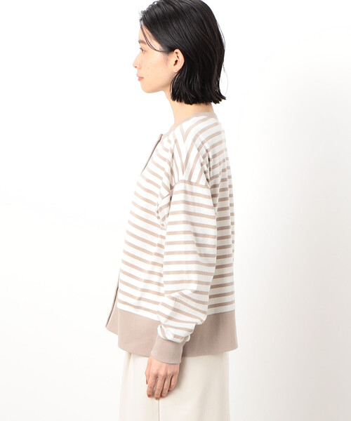 ONIGIRI（オニギリ）の「ボーダークルーネックカーディガン（カーディガン/ボレロ・レディース・ベージュ/グリーン系その他/ホワイト×ネイビー・FREE）」の11枚目の写真
