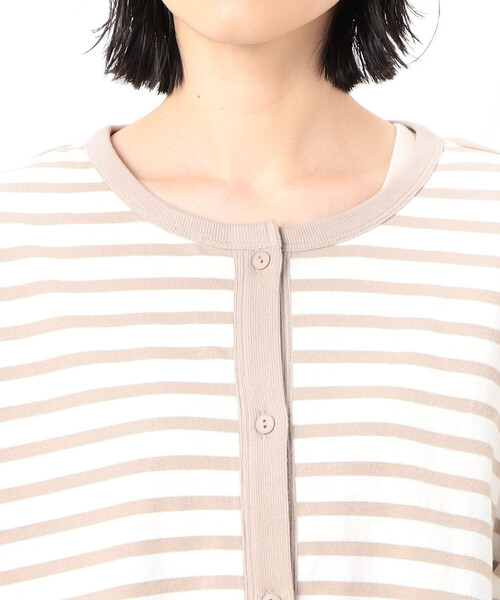 ONIGIRI（オニギリ）の「ボーダークルーネックカーディガン（カーディガン/ボレロ・レディース・ベージュ/グリーン系その他/ホワイト×ネイビー・FREE）」の13枚目の写真
