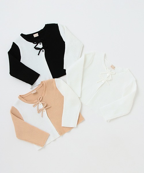 petit main（プティマイン）の「バイカラーカーディガン（ニット/セーター・キッズ・オフホワイト/ライトベージュ/ブラック・L/M/S）」の8枚目の写真