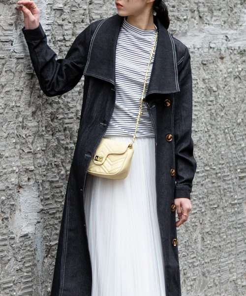 pumpkin port(パンプキンポート)の「ストレッチデニム ワンピースコート(トレンチコート・レディース・ブラック/ネイビー・MEDIUM)」の3枚目の写真