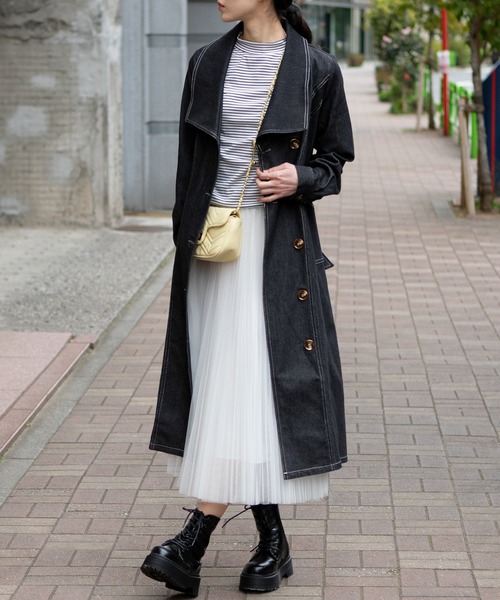 pumpkin port(パンプキンポート)の「ストレッチデニム ワンピースコート(トレンチコート・レディース・ブラック/ネイビー・MEDIUM)」の8枚目の写真