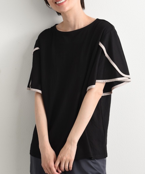 INTERPLANET（インタープラネット）の「【接触冷感】前後2ＷＡＹ配色パイピングプルオーバー（Tシャツ/カットソー・レディース・オフホワイト/グレイッシュベージュ/ブラック・FREE）」の3枚目の写真