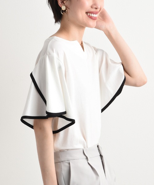 INTERPLANET（インタープラネット）の「【接触冷感】前後2ＷＡＹ配色パイピングプルオーバー（Tシャツ/カットソー・レディース・オフホワイト/グレイッシュベージュ/ブラック・FREE）」の19枚目の写真