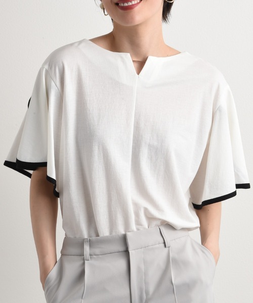 INTERPLANET（インタープラネット）の「【接触冷感】前後2ＷＡＹ配色パイピングプルオーバー（Tシャツ/カットソー・レディース・オフホワイト/グレイッシュベージュ/ブラック・FREE）」の18枚目の写真