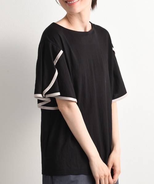 INTERPLANET（インタープラネット）の「【接触冷感】前後2ＷＡＹ配色パイピングプルオーバー（Tシャツ/カットソー・レディース・オフホワイト/グレイッシュベージュ/ブラック・FREE）」の5枚目の写真