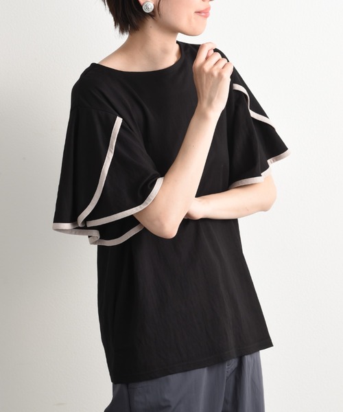 INTERPLANET（インタープラネット）の「【接触冷感】前後2ＷＡＹ配色パイピングプルオーバー（Tシャツ/カットソー・レディース・オフホワイト/グレイッシュベージュ/ブラック・FREE）」の4枚目の写真