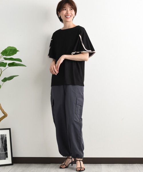 INTERPLANET（インタープラネット）の「【接触冷感】前後2ＷＡＹ配色パイピングプルオーバー（Tシャツ/カットソー・レディース・オフホワイト/グレイッシュベージュ/ブラック・FREE）」の12枚目の写真