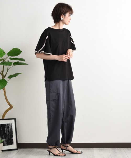 INTERPLANET（インタープラネット）の「【接触冷感】前後2ＷＡＹ配色パイピングプルオーバー（Tシャツ/カットソー・レディース・オフホワイト/グレイッシュベージュ/ブラック・FREE）」の13枚目の写真