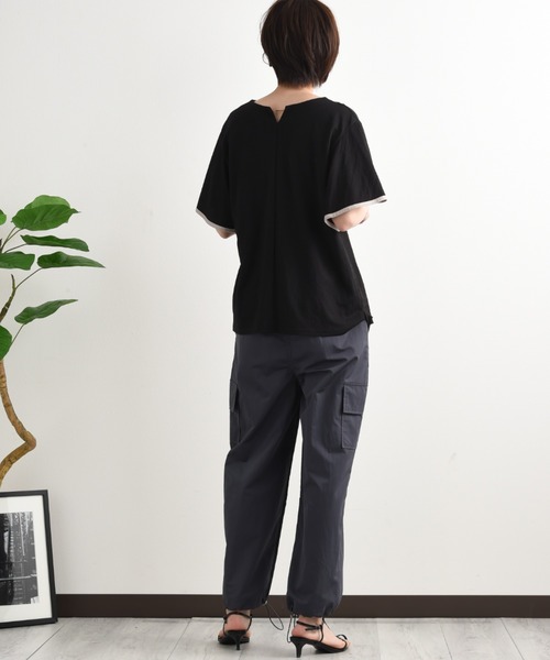 INTERPLANET（インタープラネット）の「【接触冷感】前後2ＷＡＹ配色パイピングプルオーバー（Tシャツ/カットソー・レディース・オフホワイト/グレイッシュベージュ/ブラック・FREE）」の15枚目の写真