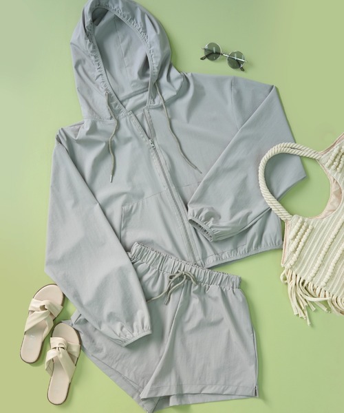 IAMUSE（アイアミューズ）の「ダブルジップフード付きパーカーセットアップ　ビーチウェア/ラッシュガード S0932【IAMUSE】（ラッシュガード・レディース・ホワイト/グレー・FREE）」の22枚目の写真