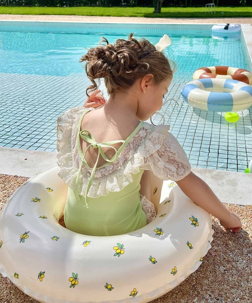 Gideon Oberson レース模様 ワンピース水着 Sサイズ&同柄ショール 1980's Gideon Oberson Snow White Clear Sequin One Piece