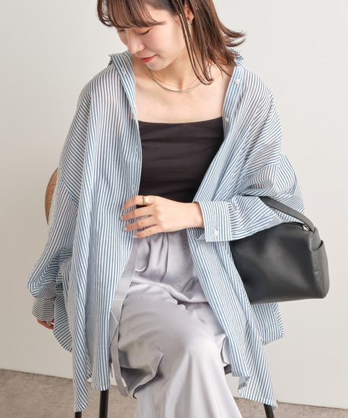CIAOPANIC TYPY（チャオパニックティピー）の「シアーストライプドルマンビッグシャツ（シャツ/ブラウス・レディース・パープル/ネイビー/オレンジ/ベージュ/ピンク・ONE SIZE）」の17枚目の写真