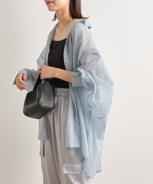 CIAOPANIC TYPY（チャオパニックティピー）の「シアーストライプドルマンビッグシャツ（シャツ/ブラウス・レディース・パープル/ネイビー/オレンジ/ベージュ/ピンク・ONE SIZE）」の19枚目の写真