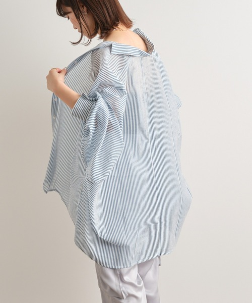 CIAOPANIC TYPY（チャオパニックティピー）の「シアーストライプドルマンビッグシャツ（シャツ/ブラウス・レディース・パープル/ネイビー/オレンジ/ベージュ/ピンク・ONE SIZE）」の20枚目の写真