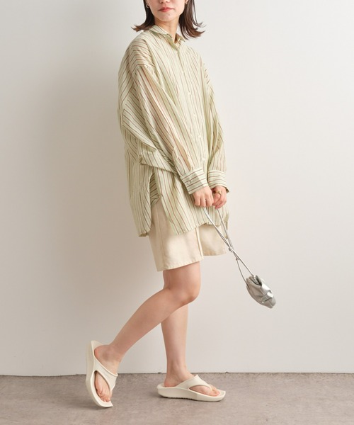 CIAOPANIC TYPY（チャオパニックティピー）の「シアーストライプドルマンビッグシャツ（シャツ/ブラウス・レディース・パープル/ネイビー/オレンジ/ベージュ/ピンク・ONE SIZE）」の13枚目の写真