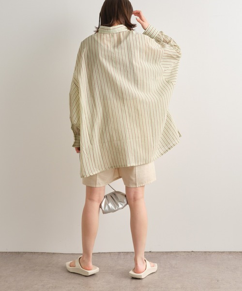CIAOPANIC TYPY（チャオパニックティピー）の「シアーストライプドルマンビッグシャツ（シャツ/ブラウス・レディース・パープル/ネイビー/オレンジ/ベージュ/ピンク・ONE SIZE）」の14枚目の写真