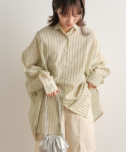 CIAOPANIC TYPY（チャオパニックティピー）の「シアーストライプドルマンビッグシャツ（シャツ/ブラウス・レディース・パープル/ネイビー/オレンジ/ベージュ/ピンク・ONE SIZE）」の6枚目の写真