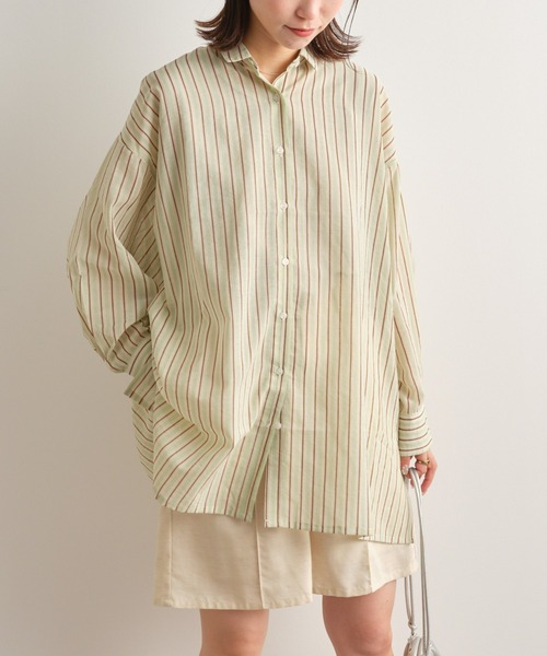 CIAOPANIC TYPY（チャオパニックティピー）の「シアーストライプドルマンビッグシャツ（シャツ/ブラウス・レディース・パープル/ネイビー/オレンジ/ベージュ/ピンク・ONE SIZE）」の11枚目の写真