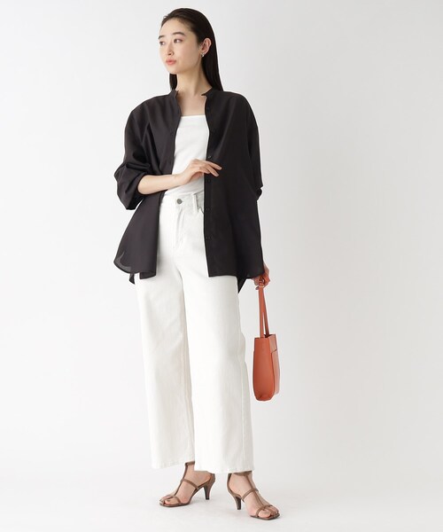 OPAQUE.CLIP（オペークドットクリップ）の「◆GIZAコットン ワイドストラップキャミソール（タンクトップ・レディース・ブラック/オフホワイト/キャメル・38/40）」の10枚目の写真