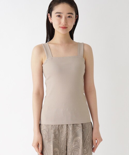 OPAQUE.CLIP（オペークドットクリップ）の「◆GIZAコットン ワイドストラップキャミソール（タンクトップ・レディース・ブラック/オフホワイト/キャメル・38/40）」の5枚目の写真