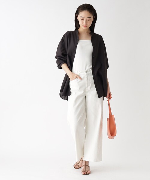 OPAQUE.CLIP（オペークドットクリップ）の「◆GIZAコットン ワイドストラップキャミソール（タンクトップ・レディース・ブラック/オフホワイト/キャメル・38/40）」の12枚目の写真