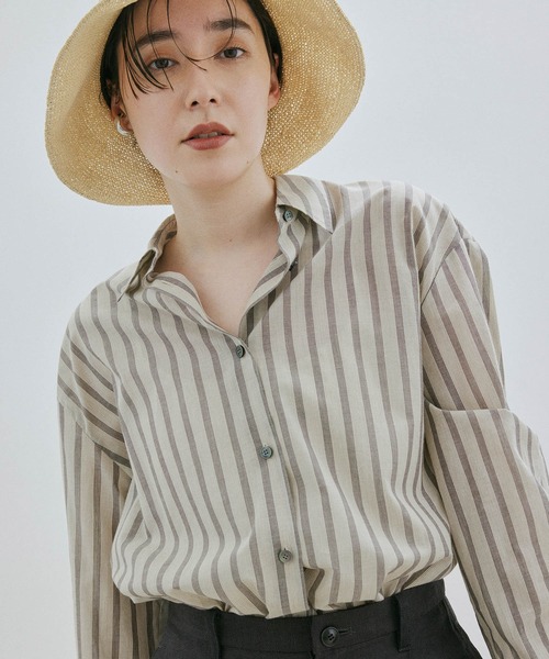 shuttle notes（シャトルノーツ）の「【NIPPON CULTURE】ワッシャーローンオーバーシャツ / 無地・ストライプ（シャツ/ブラウス・レディース・ホワイト/ブラウン/ホワイト系その他7/ブラック・FREE）」の2枚目の写真