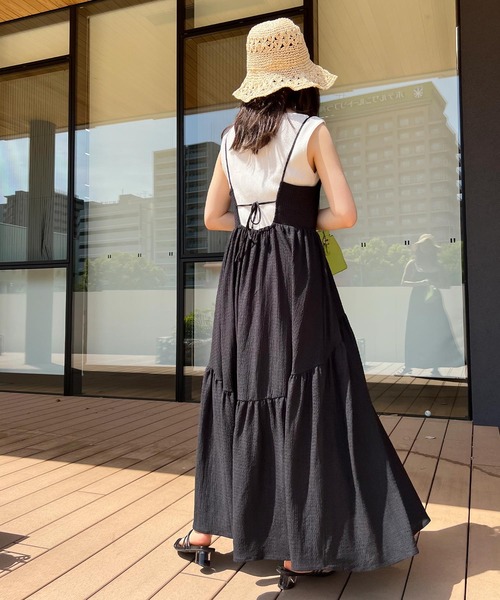 KOBE LETTUCE（コウベレタス）の「[ プチレタス ] ふくれジャガードバックリボンキャミワンピース（ワンピース・レディース・ブラウン系/ブラック/オフホワイト/チャコールグレー・PM）」の19枚目の写真