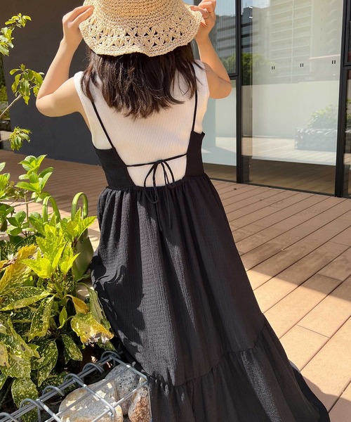 KOBE LETTUCE（コウベレタス）の「[ プチレタス ] ふくれジャガードバックリボンキャミワンピース（ワンピース・レディース・ブラウン系/ブラック/オフホワイト/チャコールグレー・PM）」の16枚目の写真