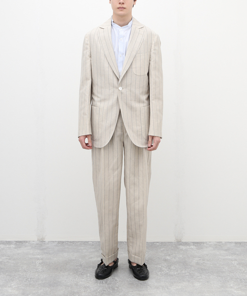 未使用品✨エポカウォモ テーラードジャケット アンコン リネン ストライプ 44 未使用品✨エポカウォモ テーラードジャケット アンコン リネン