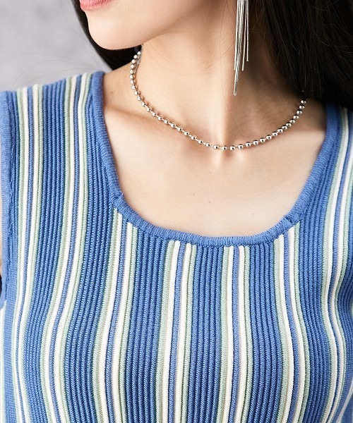 セール】マルチカラー配色スクエアネックタンクトップ